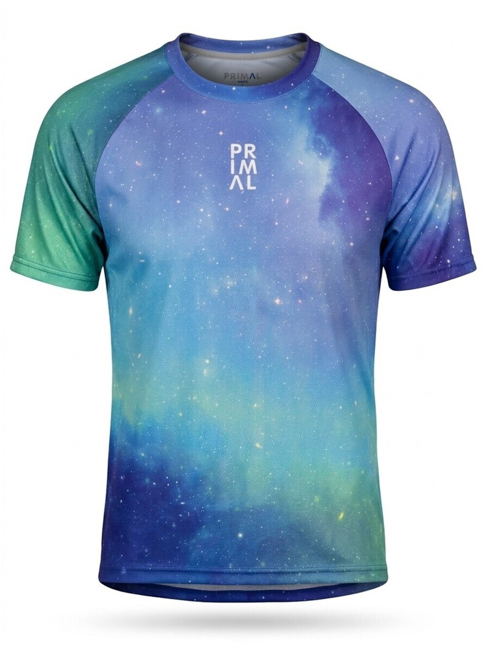 Primal Galaxy Print Cycling Jersey Mens L Blue Purple Teal Short Sleeve MTB EUC